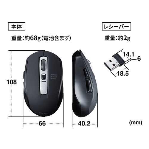 MA-WBL161BK / 静音ワイヤレスブルーLEDマウス（ブラック）