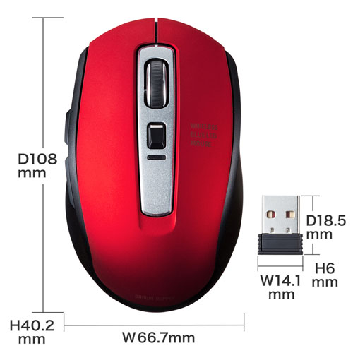 MA-WBL161R / 静音ワイヤレスブルーLEDマウス（レッド）