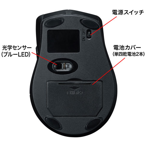 MA-WBL164BK / 静音ワイヤレスブルーLEDマウス（５ボタン・左手用）