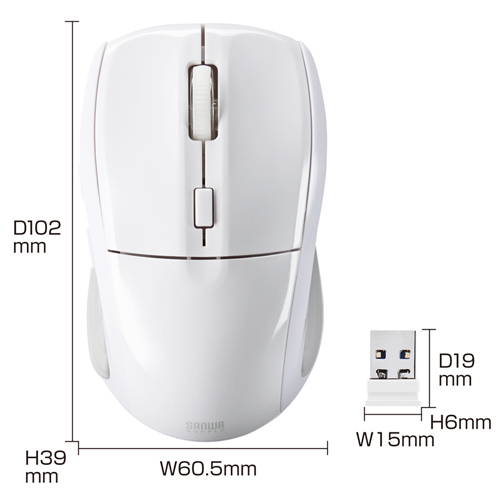 MA-WBL25W / 超小型レシーバーワイヤレスブルーLEDマウス（ホワイト）