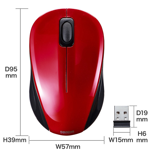 MA-WBL32R / 静音ワイヤレスブルーLEDマウス（レッド）