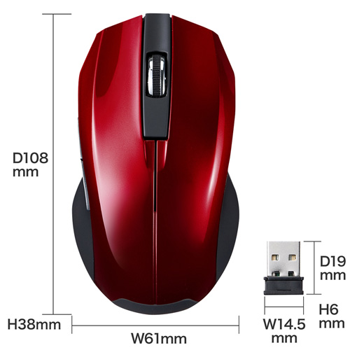 MA-WBL33R / 静音ワイヤレスブルーLEDマウス（レッド）