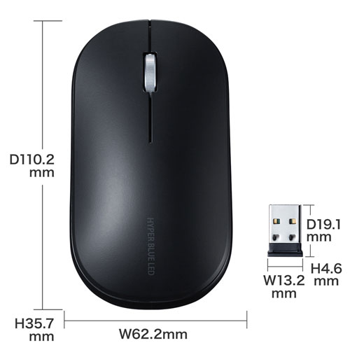 MA-WBLS174BK / ワイヤレスハイパーブルーLEDマウス（ブラック）