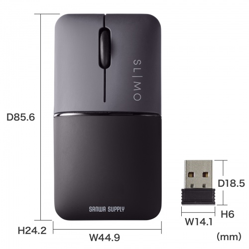 MA-WBS310BK / 静音ワイヤレスブルーLEDマウス SLIMO （充電式・USB A・ブラック）