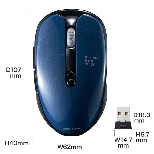 MA-WIR152BL / 静音ワイヤレスIR LEDマウス(ブルー)