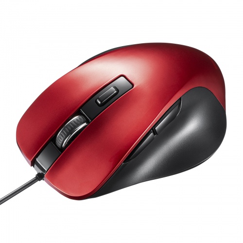 MA-YB518R【有線ブルーLEDマウス（5ボタン・レッド）】左右非対称で握りやすい形状の有線マウス。レッド。 | サンワサプライ株式会社