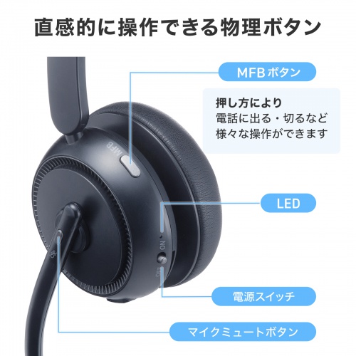 MM-BTMH76BK / Bluetoothヘッドセット(充電クレードル付き・単一指向性マイク)