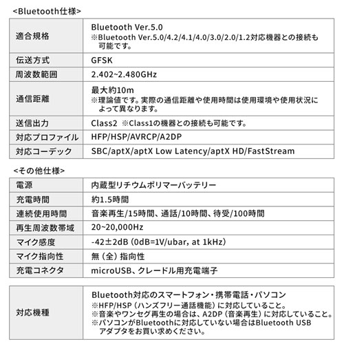 MM-BTSH55BK / Bluetoothヘッドセット（両耳タイプ・ノイズキャンセリング機能付き）