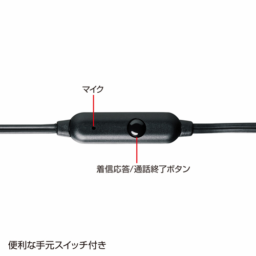 MM-HS703BK / マイク付きステレオイヤホン（巻取り式）