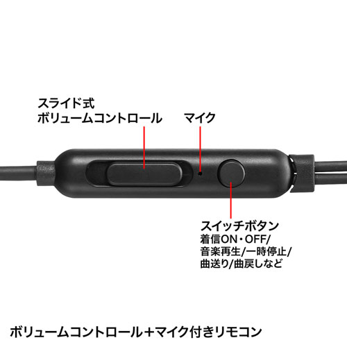 MM-HS707BK / マイク付きステレオイヤホン（音量調節スイッチ付き）