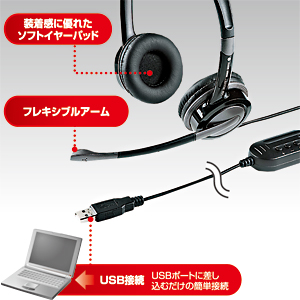 MM-HSUSB12BK / USBヘッドセット