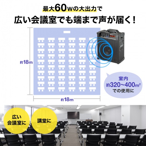 MM-SPAMP16 / ワイヤレスマイク付き拡声器スピーカー（バッテリー内蔵・ワイヤレスマイク3本対応）