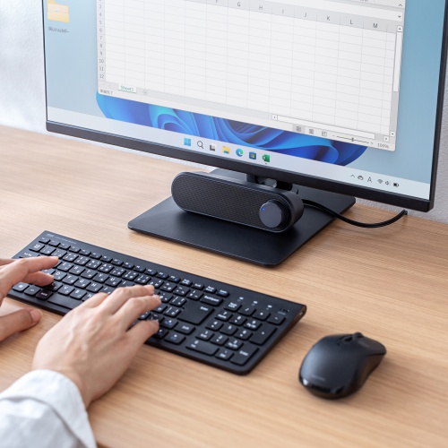 MM-SPL24UBK / スリムUSB電源スピーカー(横置きタイプ)