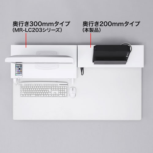 MR-LC202WN / 電源タップ＋USBポート付き机上ラック（W600×D200 ホワイト）