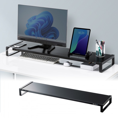 MR-LC206BKN / 電源タップ＋USBハブ付き机上ラック（W1000mm・ブラック）