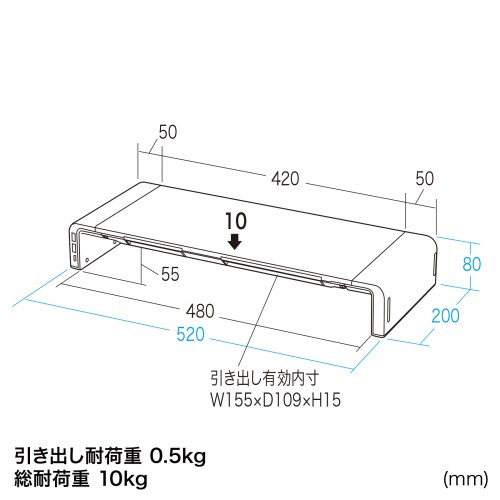 MR-LC210CHBK / USB Type-C接続ハブ付き机上ラック（ブラック）