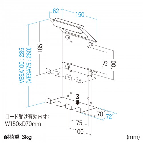 MR-VESA12 / VESAマウント取付けテレビハンドル（コード受け付き）