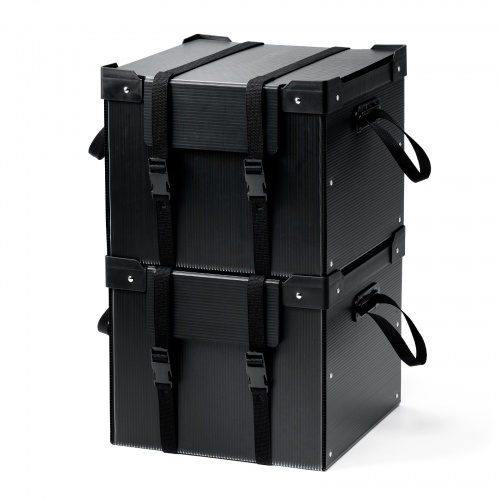 PD-BOX6BK / プラダン製蓋付きタブレット・ノートパソコン収納ケース(10台用・固定ベルト付き)