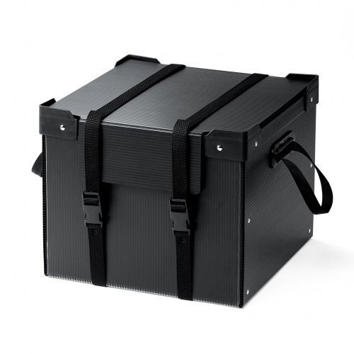PD-BOX6BK / プラダン製蓋付きタブレット・ノートパソコン収納ケース(10台用・固定ベルト付き)