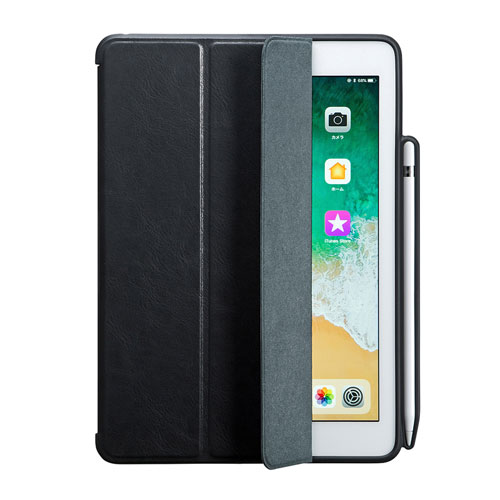 PDA-IPAD1014BK / iPad9.7インチケース　Apple Pencil収納ポケット付き