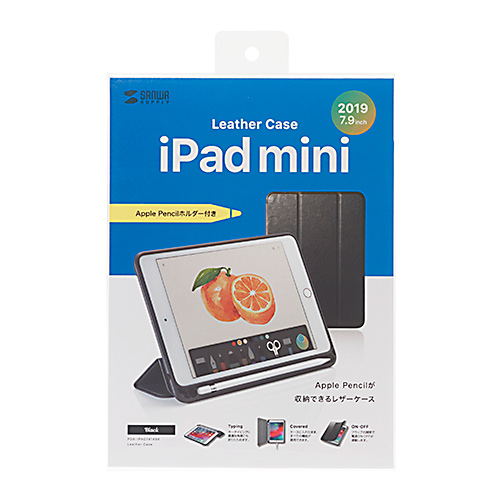 PDA-IPAD1414BK / iPad mini 2019　Apple Pencil収納ポケット付きケース・ブラック