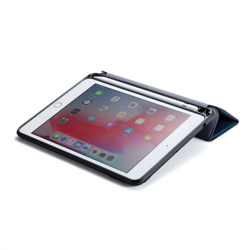 PDA-IPAD1414BL / iPad mini 2019　Apple Pencil収納ポケット付きケース・ ブルー