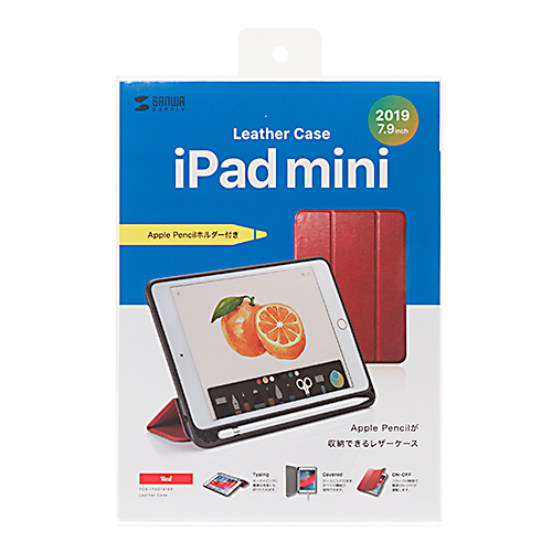 PDA-IPAD1414R / iPad mini 2019　Apple Pencil収納ポケット付きケース ・レッド