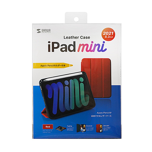 PDA-IPAD1814R / iPad mini 2021　Apple Pencil収納ポケット付きケース（レッド）