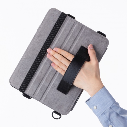 PDA-IPAD2112BK / iPad Air 13インチ（M3/2025、M2/2024）用スタンド・ベルト付きケース