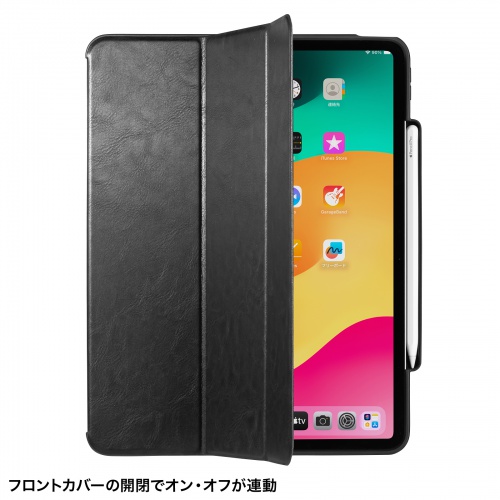 PDA-IPAD2114BK / iPad Air 13インチ（M3/2025、M2/2024）用タッチペン収納ポケット付きケース