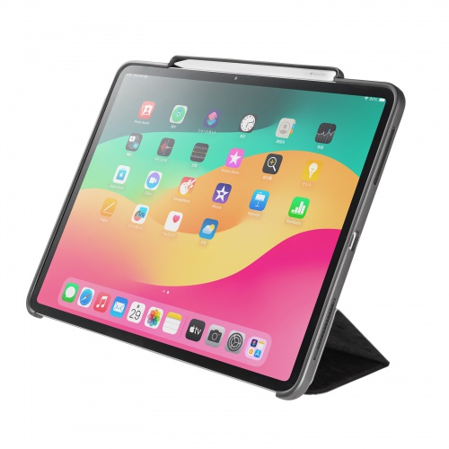 PDA-IPAD2114BK / iPad Air 13インチ（M3/2025、M2/2024）用タッチペン収納ポケット付きケース