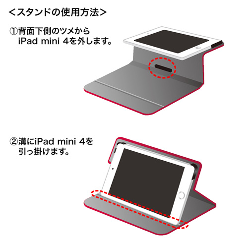 PDA-IPAD77R / iPad mini 4スリムフラップケース（レッド）