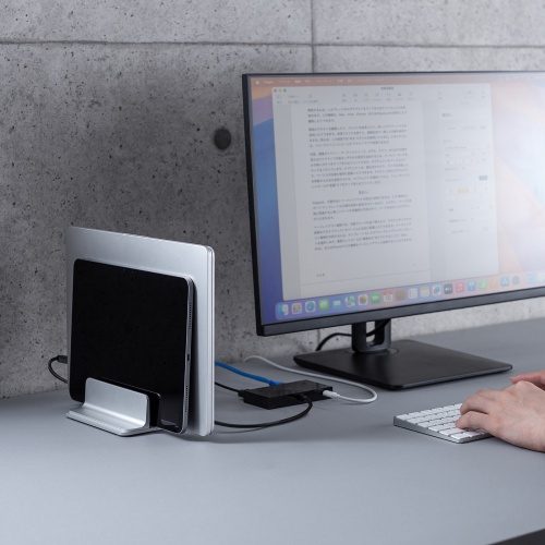 PDA-STN91S / ノートパソコン用アルミスタンド（縦置き・2台用）