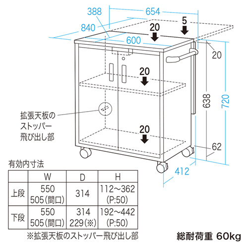 PR-11 / 鍵付きプロジェクター台（幅654×奥行412×高さ720mm）