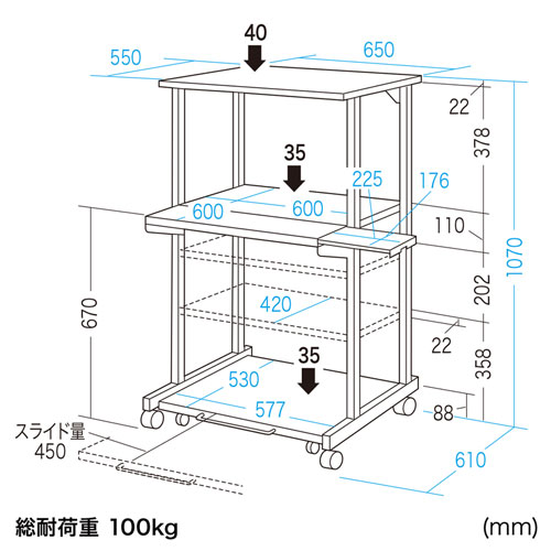 RAC-502N / レーザープリンタ収納ラック（W650×D610mm）