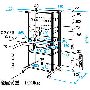 RAC-503 / キーボードスライダー付きパソコンラック（W650×D610mm）