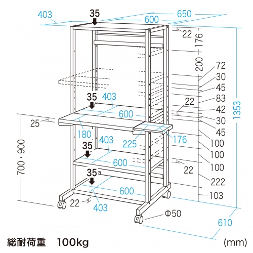 RAC-505 / RoHS10対応パソコンラック（W650×D610mm）