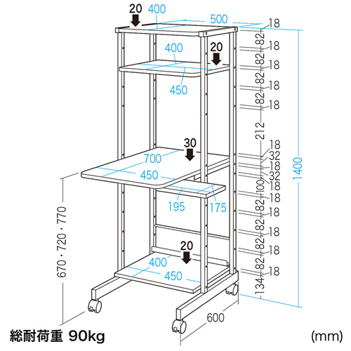 RAC-EC11 / パソコンラック（W500×D700×H1400mm）