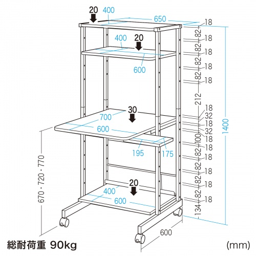 RAC-EC12N2 / パソコンラック（W650×D700×H1400mm）