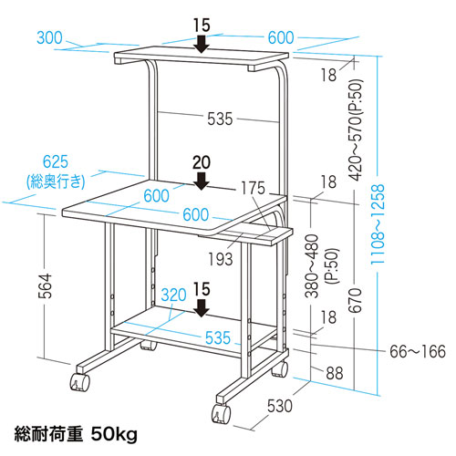 RAC-EC31N / パソコンラック（W600×D625×H1108～1258mm）