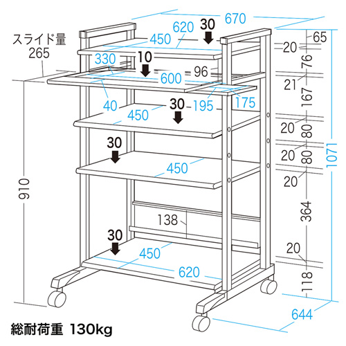 RAC-EC7SN2 / スチール製ハイスタンドパソコンラック（W670×D644×H1071mm）