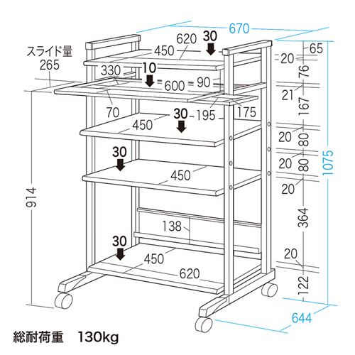 RAC-EC7SN / スチール製ハイスタンドパソコンラック