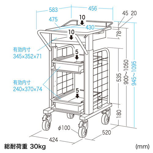 RAC-HP105W / カンチ式昇降カルテカート