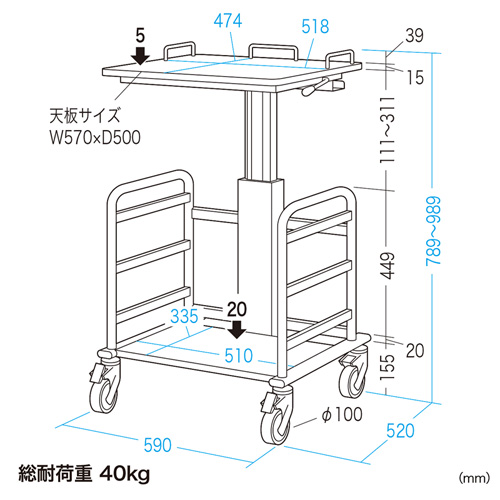 RAC-HP15SCP / スペース広々電子カルテカート（ホスピタルピンク・W590×D520mm）