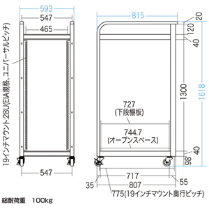 RAC-SV18UN / 簡易サーバーラック（W593×D815mm）