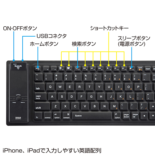 SKB-BT14BK / Bluetoothシリコンキーボード（ブラック）