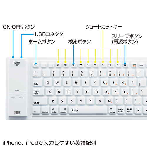 SKB-BT14W / Bluetoothシリコンキーボード（ホワイト）