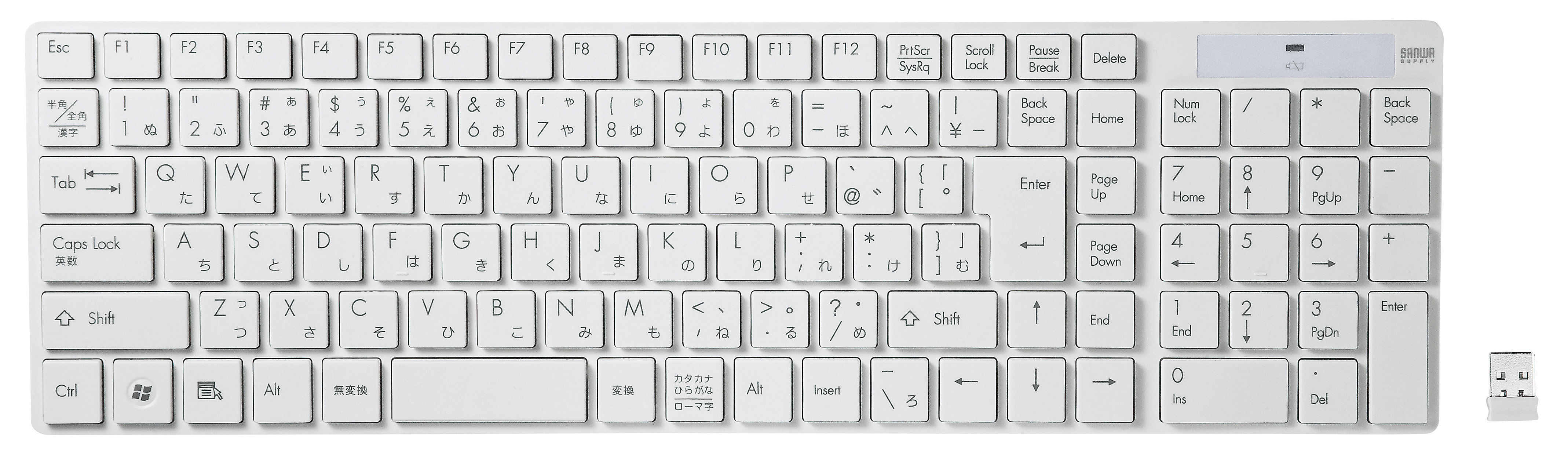 SKB-WL13W【ワイヤレスキーボード（ホワイト）】誤入力を減らすアイソ