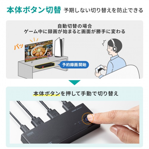 SW-HDR21R / 4K対応HDMI切替器(2入力・1出力・リモコン付き)