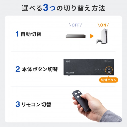 SW-HDR41R / 4K対応HDMI切替器(4入力・1出力・リモコン付き)